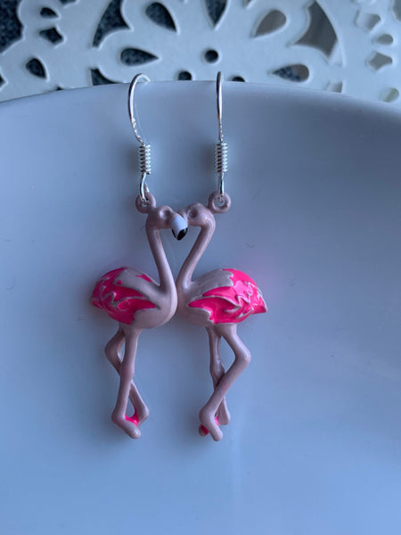 Boucles d’oreilles breloque flamant rose alliage de métaux argent Comme un ange
