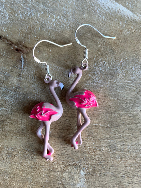 Boucles d’oreilles breloque flamant rose alliage de métaux argent Comme un ange