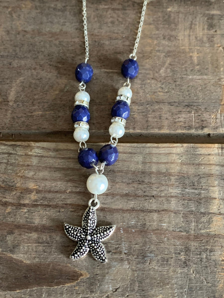Collier breloque étoile de mer argent et perles blanches alliage de métaux argent Comme un ange