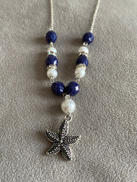 Collier breloque étoile de mer argent et perles blanches alliage de métaux argent Comme un ange