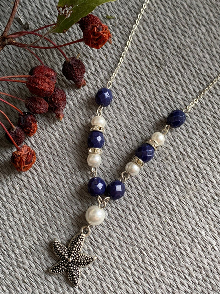 Collier breloque étoile de mer argent et perles blanches alliage de métaux argent Comme un ange