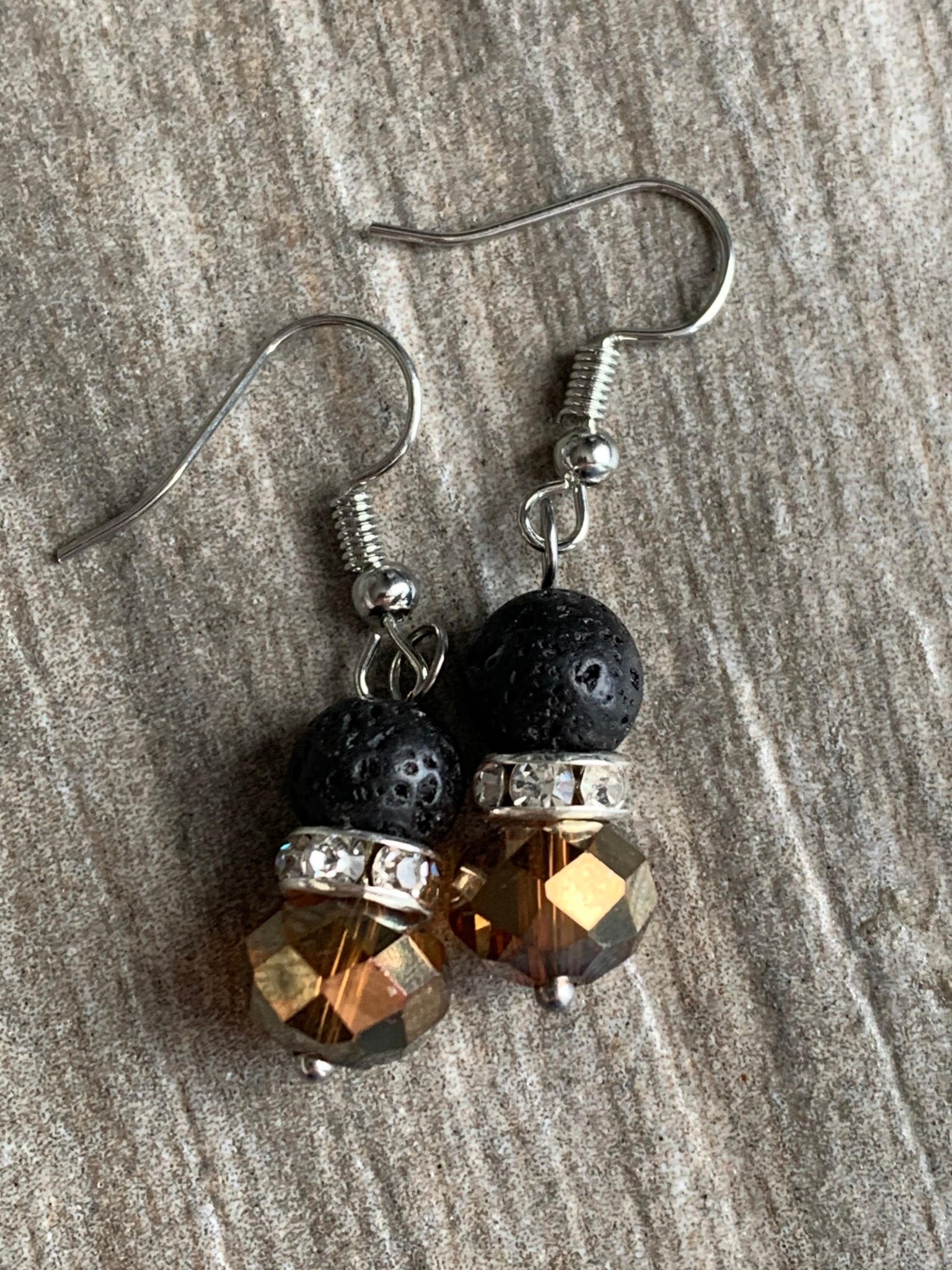 Boucles d’oreilles billes de pierre de lave noire bijoux diffuseur aromathérapie Comme un ange