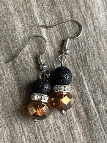 Boucles d’oreilles billes de pierre de lave noire bijoux diffuseur aromathérapie Comme un ange
