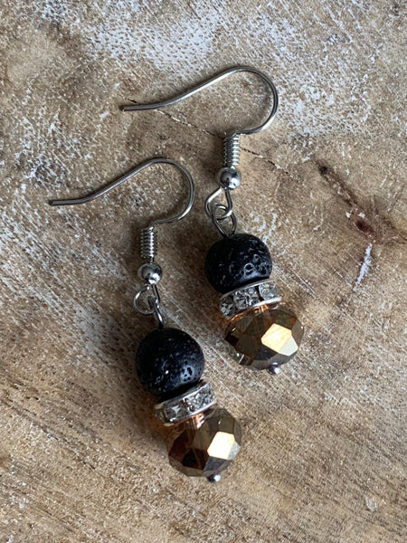 Boucles d’oreilles billes de pierre de lave noire bijoux diffuseur aromathérapie Comme un ange
