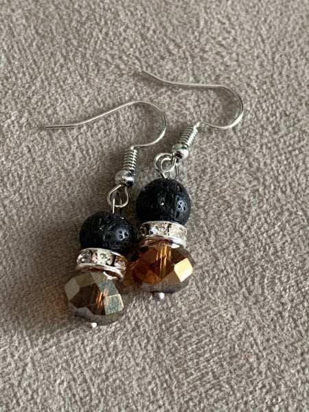 Boucles d’oreilles billes de pierre de lave noire bijoux diffuseur aromathérapie Comme un ange