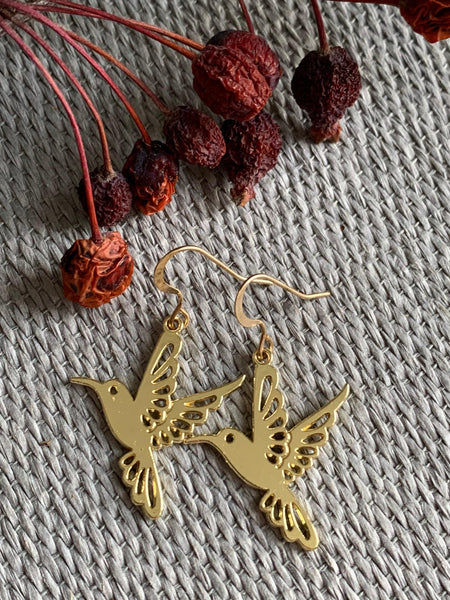 Boucles d’oreilles breloque colibri alliage de métaux or Comme un ange