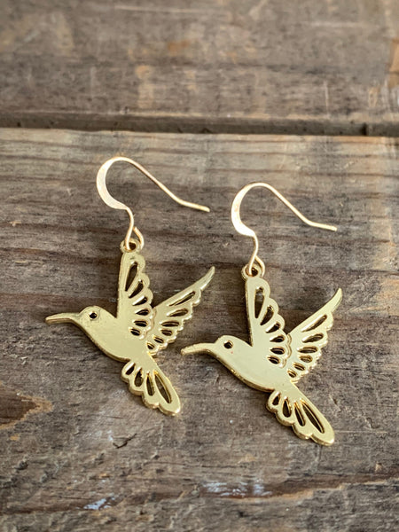 Boucles d’oreilles breloque colibri alliage de métaux or Comme un ange