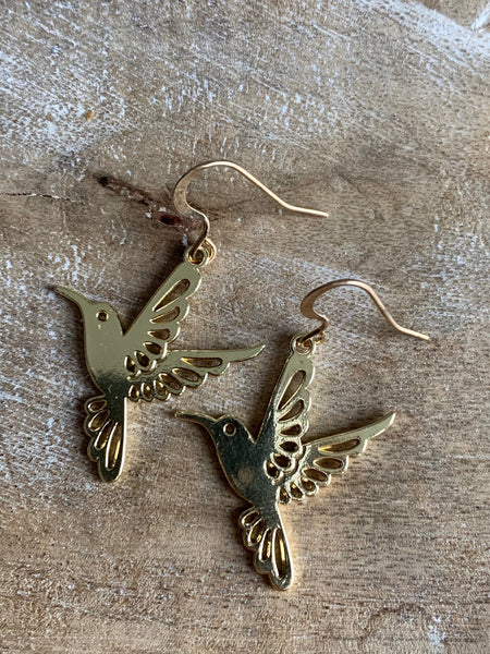 Boucles d’oreilles breloque colibri alliage de métaux or Comme un ange