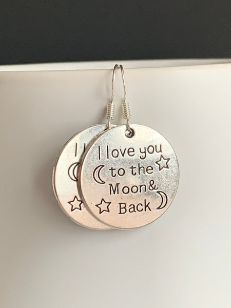 Boucles d’oreilles couleur argent love you to the moon silver earrings Comme un ange