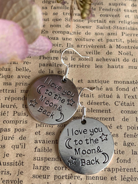 Boucles d’oreilles couleur argent love you to the moon silver earrings Comme un ange