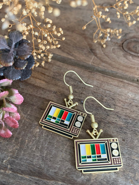 Boucles d’oreilles breloque télévision vintage alliage de métaux or téléviseur Comme un ange