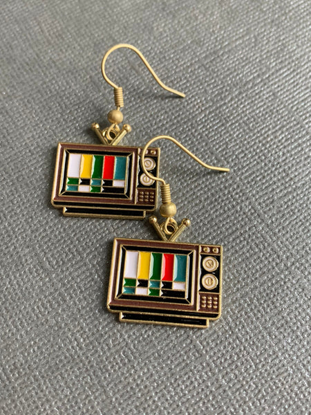Boucles d’oreilles breloque télévision vintage alliage de métaux or téléviseur Comme un ange