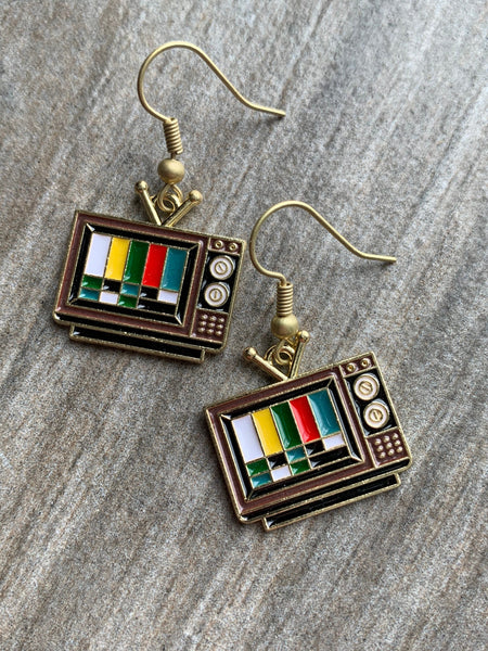 Boucles d’oreilles breloque télévision vintage alliage de métaux or téléviseur Comme un ange