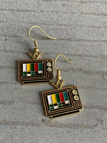 Boucles d’oreilles breloque télévision vintage alliage de métaux or téléviseur Comme un ange