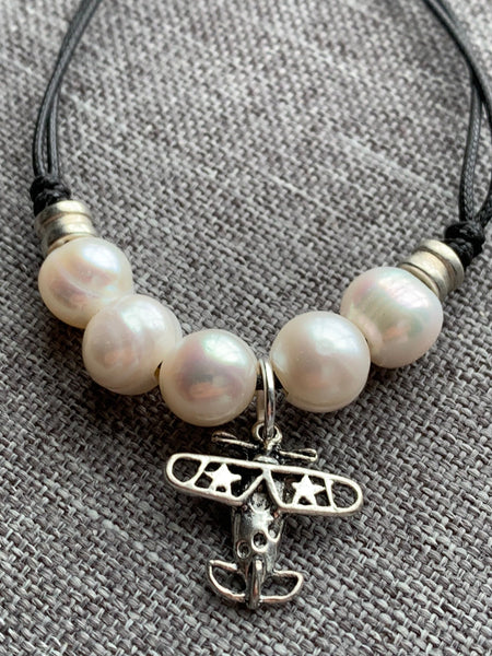 Bracelet cordon cuir perles avion Comme un ange