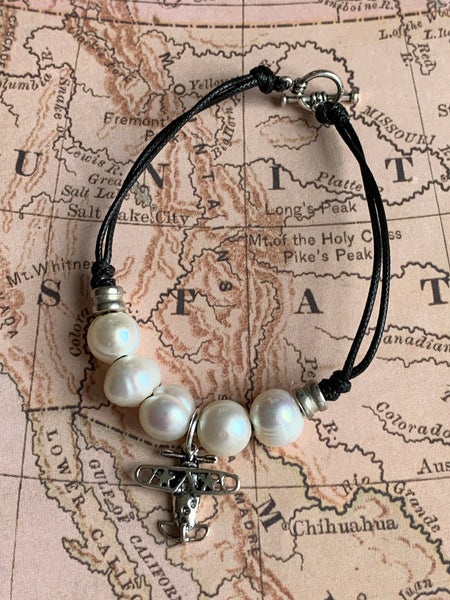 Bracelet cordon cuir perles avion Comme un ange