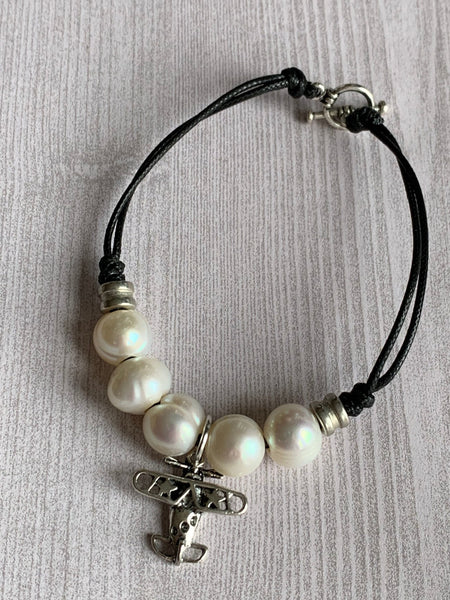Bracelet cordon cuir perles avion Comme un ange