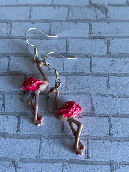 Boucles d’oreilles breloque flamant rose alliage de métaux argent Comme un ange