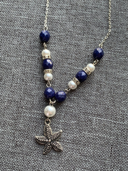 Collier breloque étoile de mer argent et perles blanches alliage de métaux argent Comme un ange