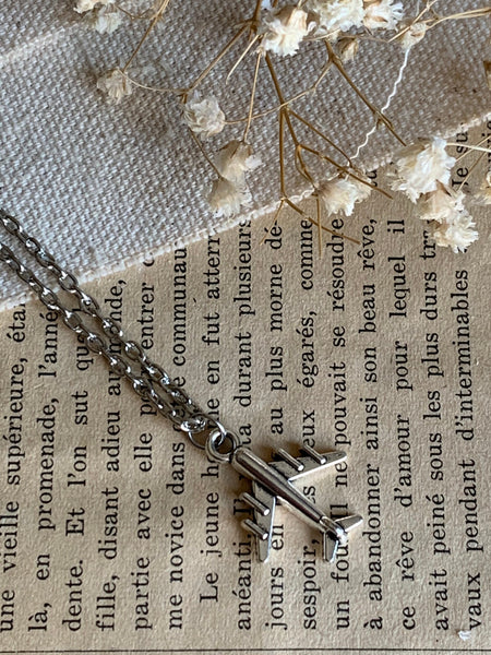 Collier  stainless avion ton argent Comme un ange