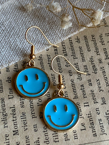 Boucles oreilles smiley bleu Comme un ange
