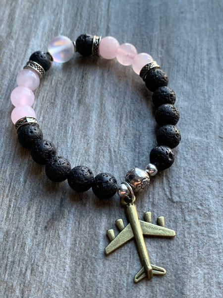 Bracelet quartz rose pierre de lave Comme un ange
