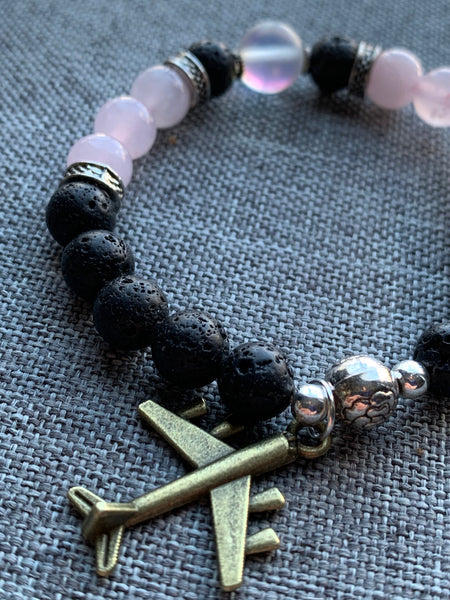 Bracelet quartz rose pierre de lave Comme un ange