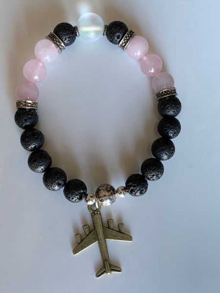 Bracelet quartz rose pierre de lave Comme un ange