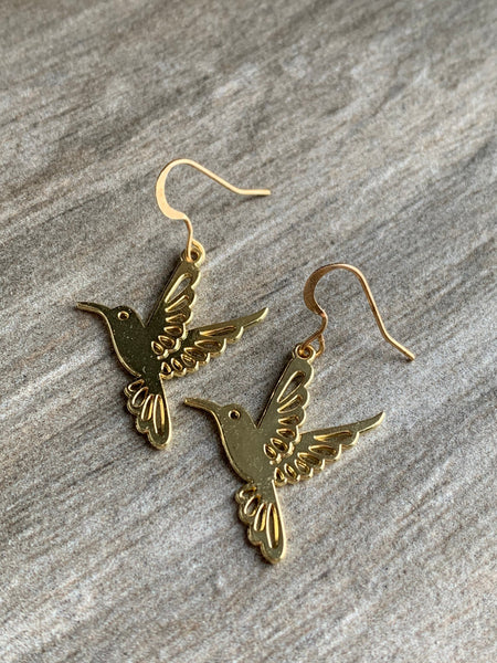 Boucles d’oreilles breloque colibri alliage de métaux or Comme un ange