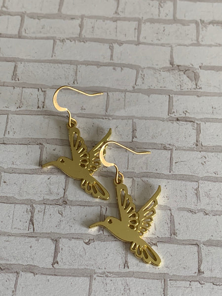 Boucles d’oreilles breloque colibri alliage de métaux or Comme un ange