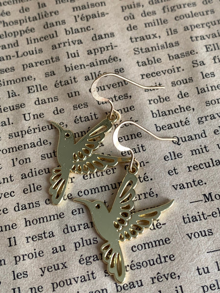 Boucles d’oreilles breloque colibri alliage de métaux or Comme un ange