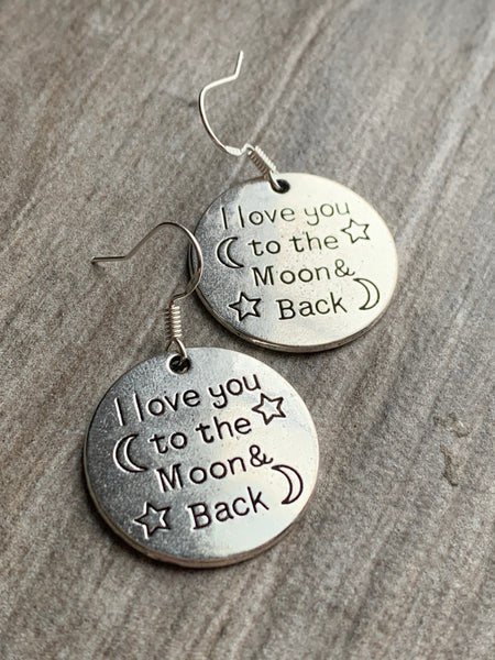 Boucles d’oreilles couleur argent love you to the moon silver earrings Comme un ange