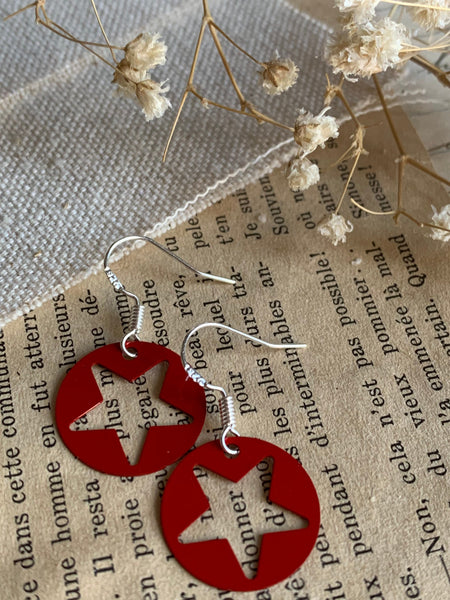 Boucles d’oreilles breloque étoile rouge crochet alliage de métaux argent Comme un ange
