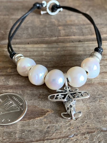 Bracelet cordon cuir perles avion Comme un ange