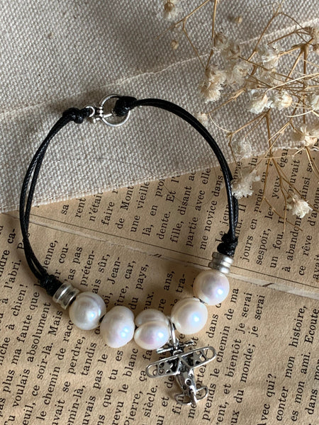 Bracelet cordon cuir perles avion Comme un ange