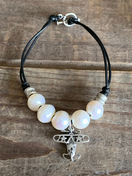 Bracelet cordon cuir perles avion Comme un ange