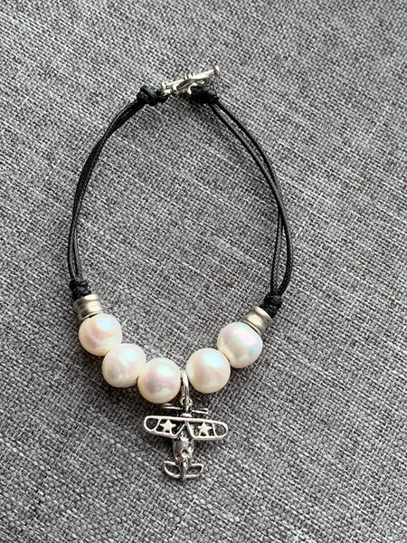 Bracelet cordon cuir perles avion Comme un ange