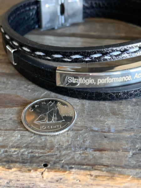 Stratégie performance actionsss bracelet cuir noir stainless Comme un ange