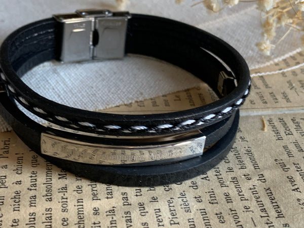 Stratégie performance actionsss bracelet cuir noir stainless Comme un ange