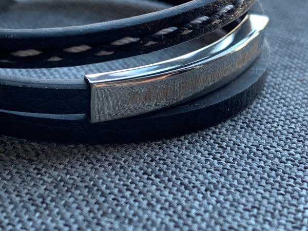 Stratégie performance actionsss bracelet cuir noir stainless Comme un ange