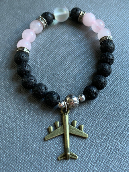 Bracelet quartz rose pierre de lave Comme un ange