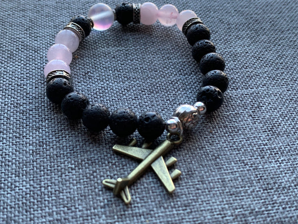 Bracelet quartz rose pierre de lave Comme un ange