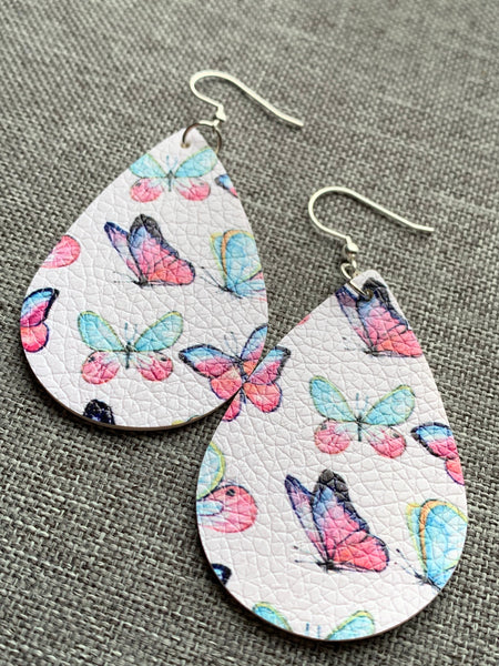 Boucles d’oreilles cuir papillon marine rose turquoise Comme un ange