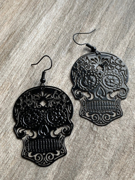 Boucles d’oreilles breloque tête de squelette noir alliage de métaux argent Comme un ange