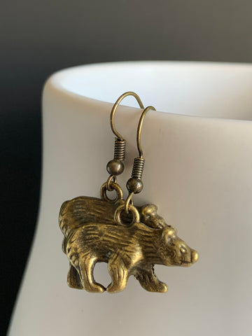 Boucles d’oreilles breloque ours alliage de métaux bronze Comme un ange