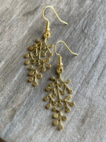 Boucles d’oreilles breloque branche en alliage de métaux or Comme un ange