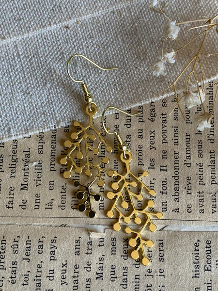 Boucles d’oreilles breloque branche en alliage de métaux or Comme un ange