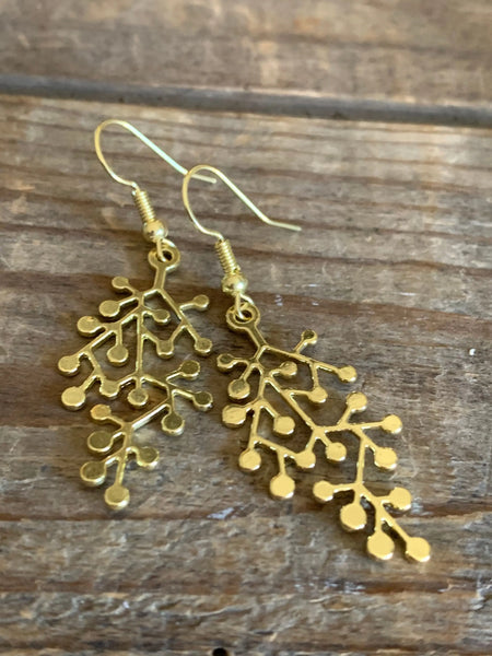 Boucles d’oreilles breloque branche en alliage de métaux or Comme un ange