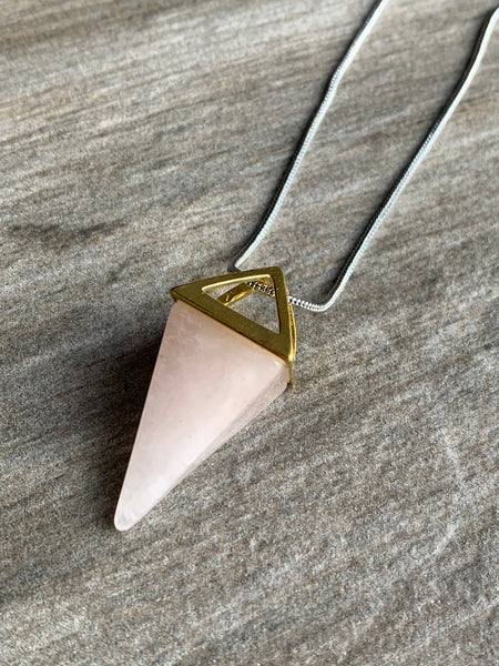 Collier pendule quartz rose Comme un ange