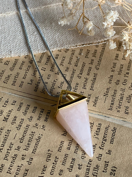 Collier pendule quartz rose Comme un ange